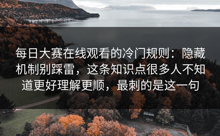 每日大赛在线观看的冷门规则：隐藏机制别踩雷，这条知识点很多人不知道更好理解更顺，最刺的是这一句